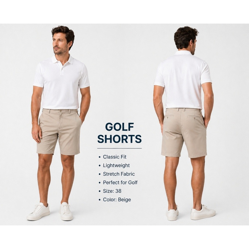Pro Tour Mens Golf Shorts Khaki Tan Stretch 44 Flat Front Performance Pockets